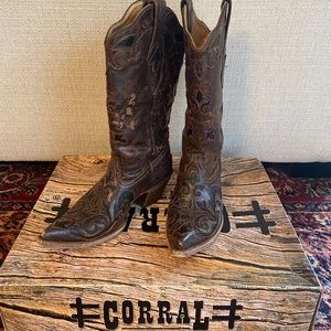 Corral Black & Chocolate Lizard Overlay Boots